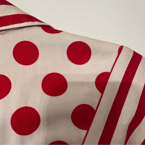 Vintage Banjo Red White Polka Dot Striped Button Western Rodeo Cropped Shirt - Picture 6 of 6